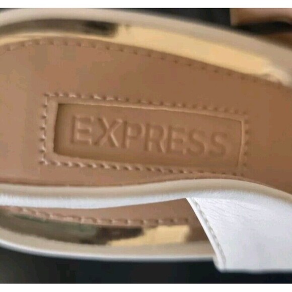 Brian Atwood X Express Sling Back Pumps Women's 9 Cream Gold Faux Leather NWT - Picture 7 of 9